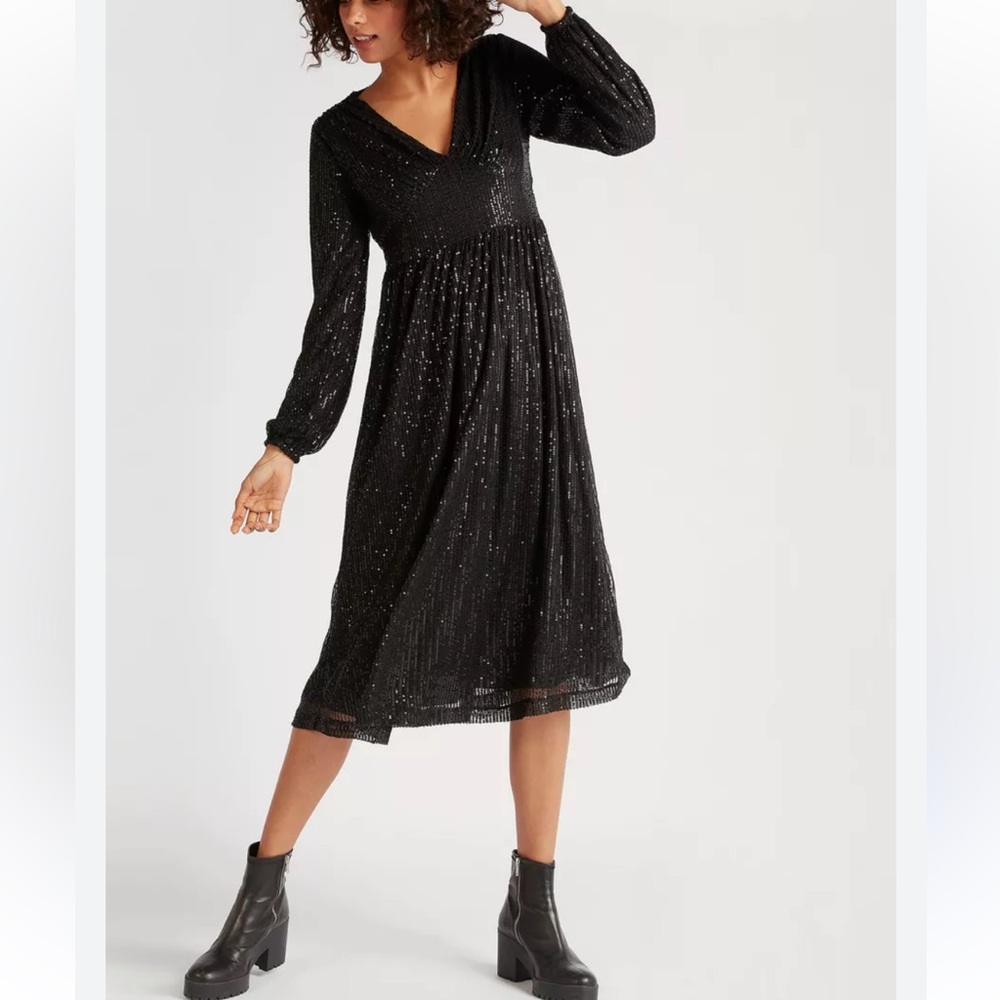 NWT Betsey Johnson Black sequin midi Dress size S